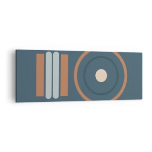 Obraz na płótnie - Geometryczna kompozycja z okręgami i prostokątami w stonowanych barwach - 140x50cm - Istota rzeczy - Nowoczesna dekoracja ścienna do salonu i sypialni ARTTOR