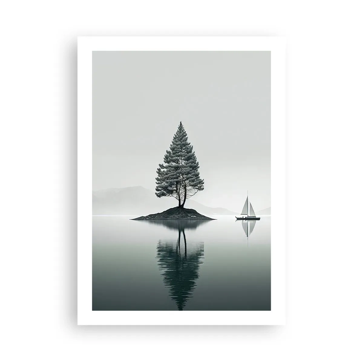 Plakat - Samotne drzewo na wysepce z odbiciem w wodzie - 50x70cm - Marzenie senne - Nowoczesna dekoracja ścienna do salonu, kuchni i sypialni ARTTOR
