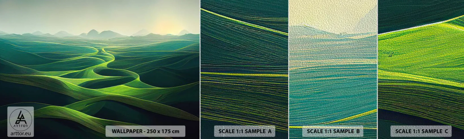 Fototapeta Próbka Premium Sand - W zielonych dolinach - Krajobraz, Łąka, Doliny - 100x30 cm