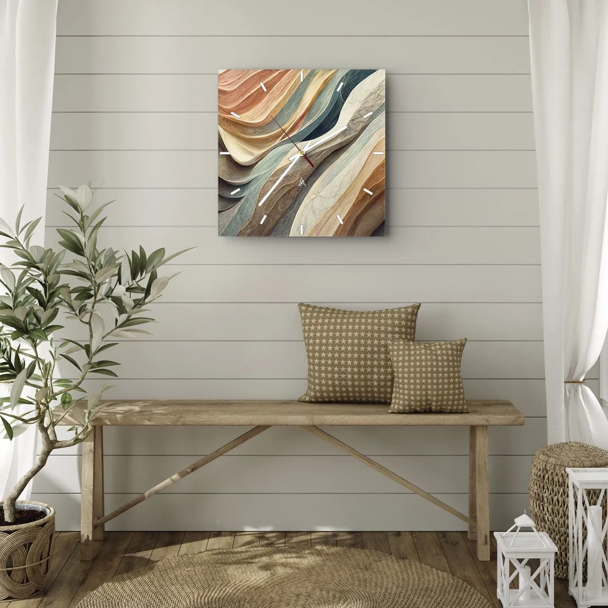 Zegar ścienny - Abstrakcyjne fale w pastelowych odcieniach - 30x30cm - Chwila przed zmianą - Nowoczesna dekoracja ścienna do salonu i sypialni ARTTOR