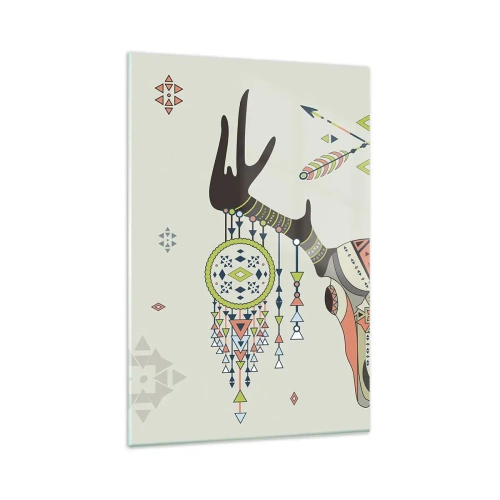 Obraz na szkle - Boho dekoracja z czaszką jelenia i łapaczami snów - 80x120cm - Trofeum indiańskiego łowcy - Nowoczesna dekoracja ścienna do salonu i sypialni ARTTOR