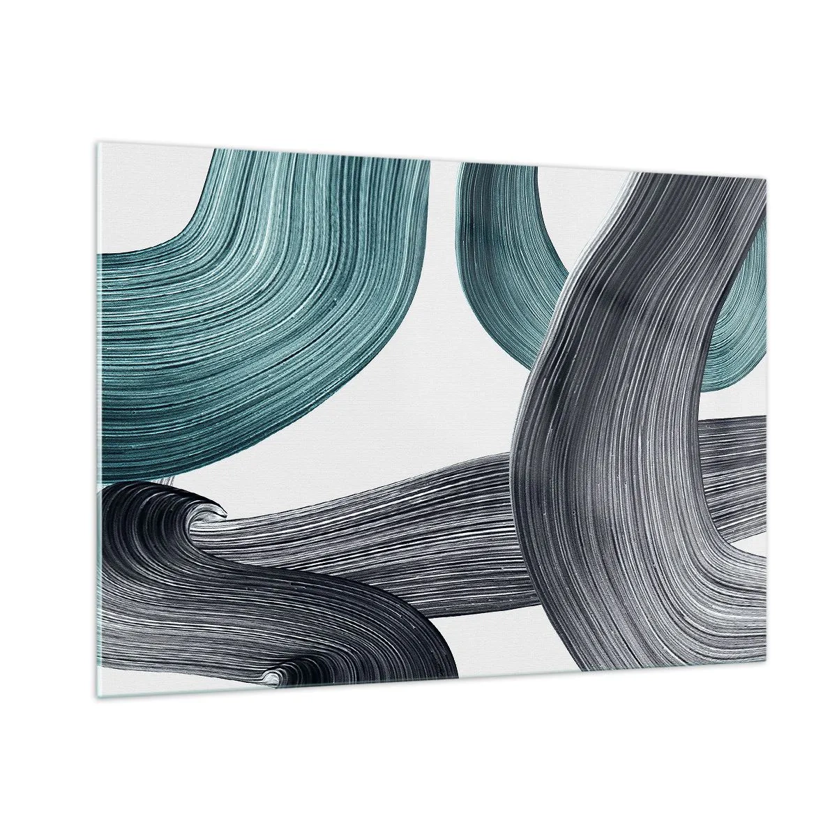 Obraz na szkle - Dynamiczne smugi w odcieniach szmaragdowym i czarnym na białym tle - 100x70cm - Szmaragdowe i czarne szlaki - Nowoczesna dekoracja ścienna do salonu, kuchni i sypialni ARTTOR