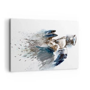 Obraz na płótnie - Kapitan z lornetką w dynamicznej akwarelowej scenie - 100x70cm - Dziesięć w skali Beauforta! - Nowoczesna dekoracja ścienna do salonu, kuchni i sypialni ARTTOR