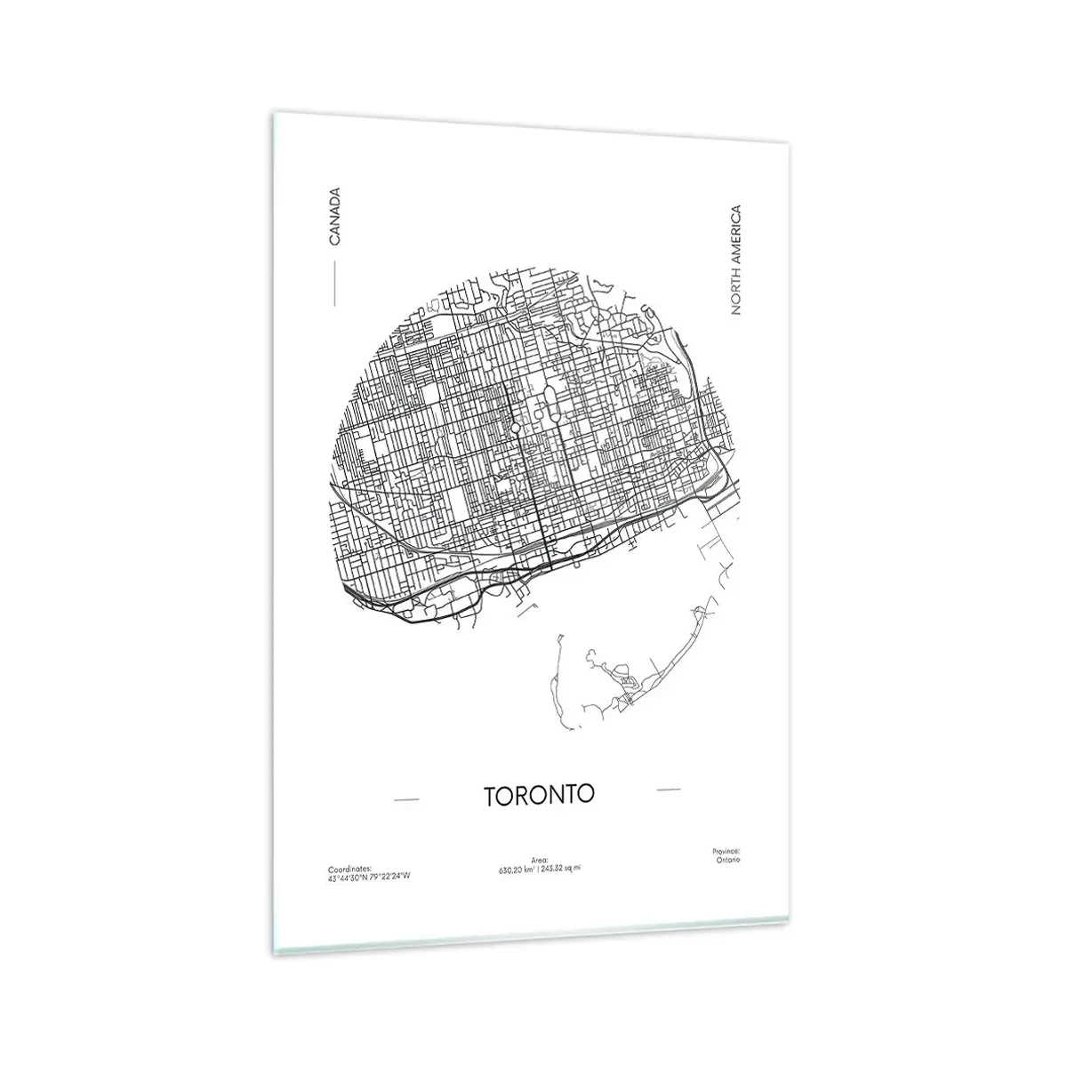 Obraz na szkle - Mapa Toronto w minimalistycznym, czarno-białym stylu - 80x120cm - Anatomia Toronto - Nowoczesna dekoracja ścienna do salonu i sypialni ARTTOR