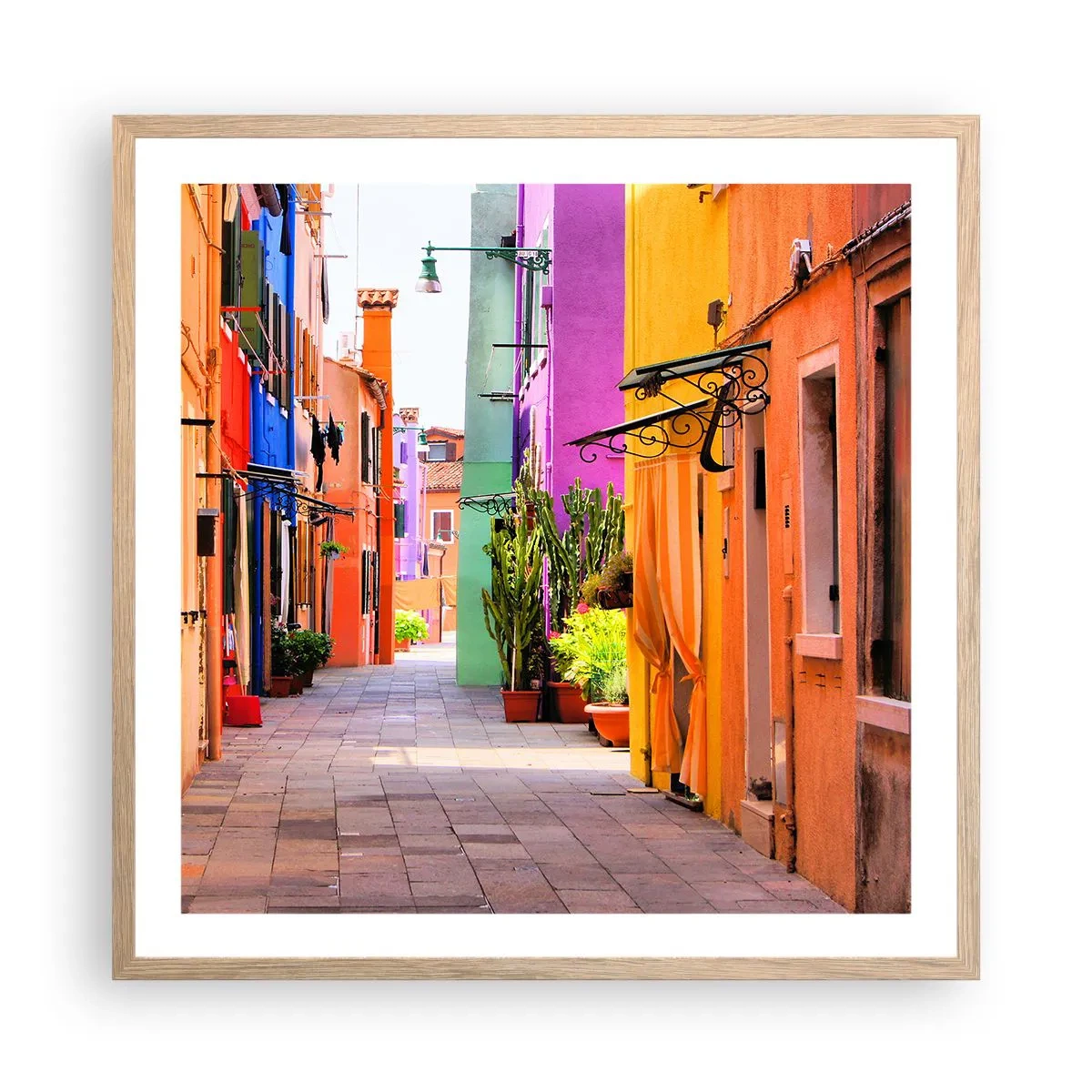 Plakat w ramie jasny dąb - Tęczowy zaułek - 60x60 cm