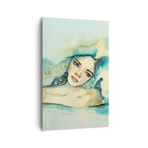 Obraz na płótnie - Akwarela twarzy kobiety z refleksyjnym motywem - 80x120cm - Am I blue? - Nowoczesna dekoracja ścienna do salonu i sypialni ARTTOR