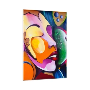 Obraz na szkle - Kolorowa abstrakcja z motywem twarzy w dynamicznej kompozycji - 80x120cm - Dotknąć kolorem - Nowoczesna dekoracja ścienna do salonu i sypialni ARTTOR