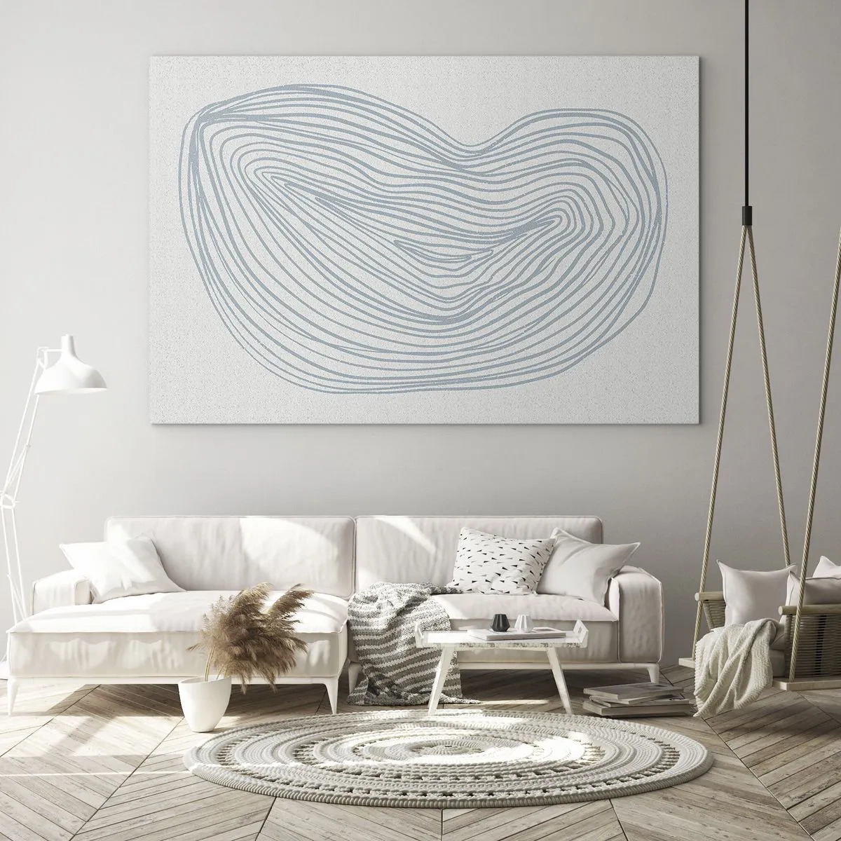 Obraz na szkle - Delikatne niebieskie linie tworzące organiczny, płynny kształt - 100x70cm - Uśmiech kropli - Nowoczesna dekoracja ścienna do salonu, kuchni i sypialni ARTTOR