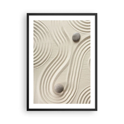 Plakat w czarnej ramie - Minimalistyczna kompozycja japońskiego ogrodu zen z kamieniami - 50x70cm - Dotyk ciepła - Nowoczesna dekoracja ścienna do salonu i sypialni ARTTOR