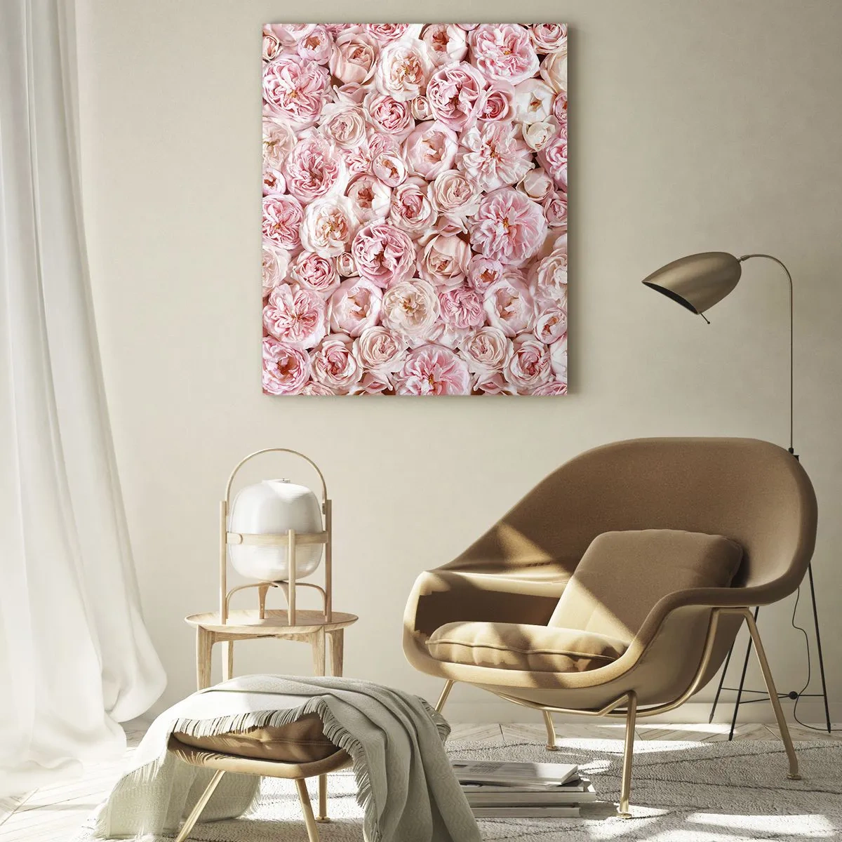 Obraz na szkle - Pastelowe róże w gęstej kompozycji kwiatowej - 50x70cm - Usłane różami - Nowoczesna dekoracja ścienna do salonu, kuchni i sypialni ARTTOR
