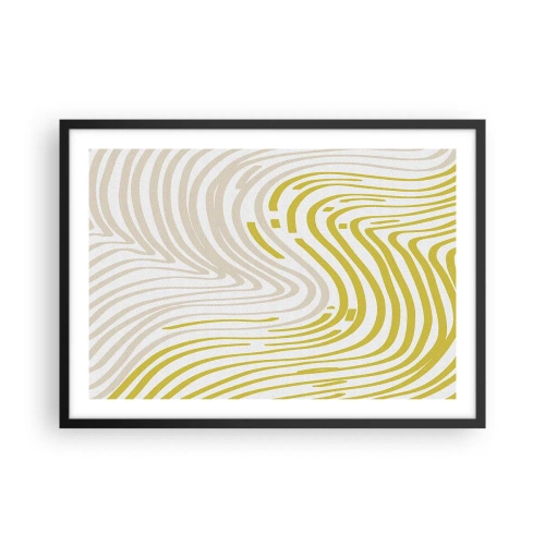 Plakat w czarnej ramie - Abstrakcyjny wzór z falującymi liniami w odcieniach żółci i beżu - 70x50cm - Kompozycja z łagodnym ugięciem - Nowoczesna dekoracja ścienna do salonu i sypialni ARTTOR