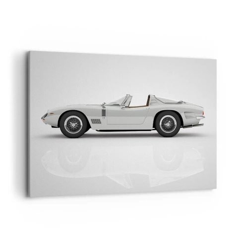 Obraz na płótnie - Klasyczny biały kabriolet na jasnym tle - 100x70cm - Obietnica zabawy - Nowoczesna dekoracja ścienna do salonu, kuchni i sypialni ARTTOR