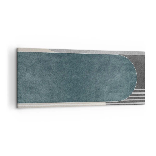 Obraz na płótnie - Geometryczna abstrakcja w odcieniach szarości i zieleni - 120x50cm - Kompozycja na poziomie - Nowoczesna dekoracja ścienna do salonu i sypialni ARTTOR