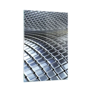 Obraz na szkle - Nowoczesna struktura z metalicznych kwadratów - 70x100cm - Metaliczna srebrna fala - Nowoczesna dekoracja ścienna do salonu i sypialni ARTTOR