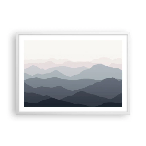 Plakat w białej ramie - Fale gór - 70x50 cm