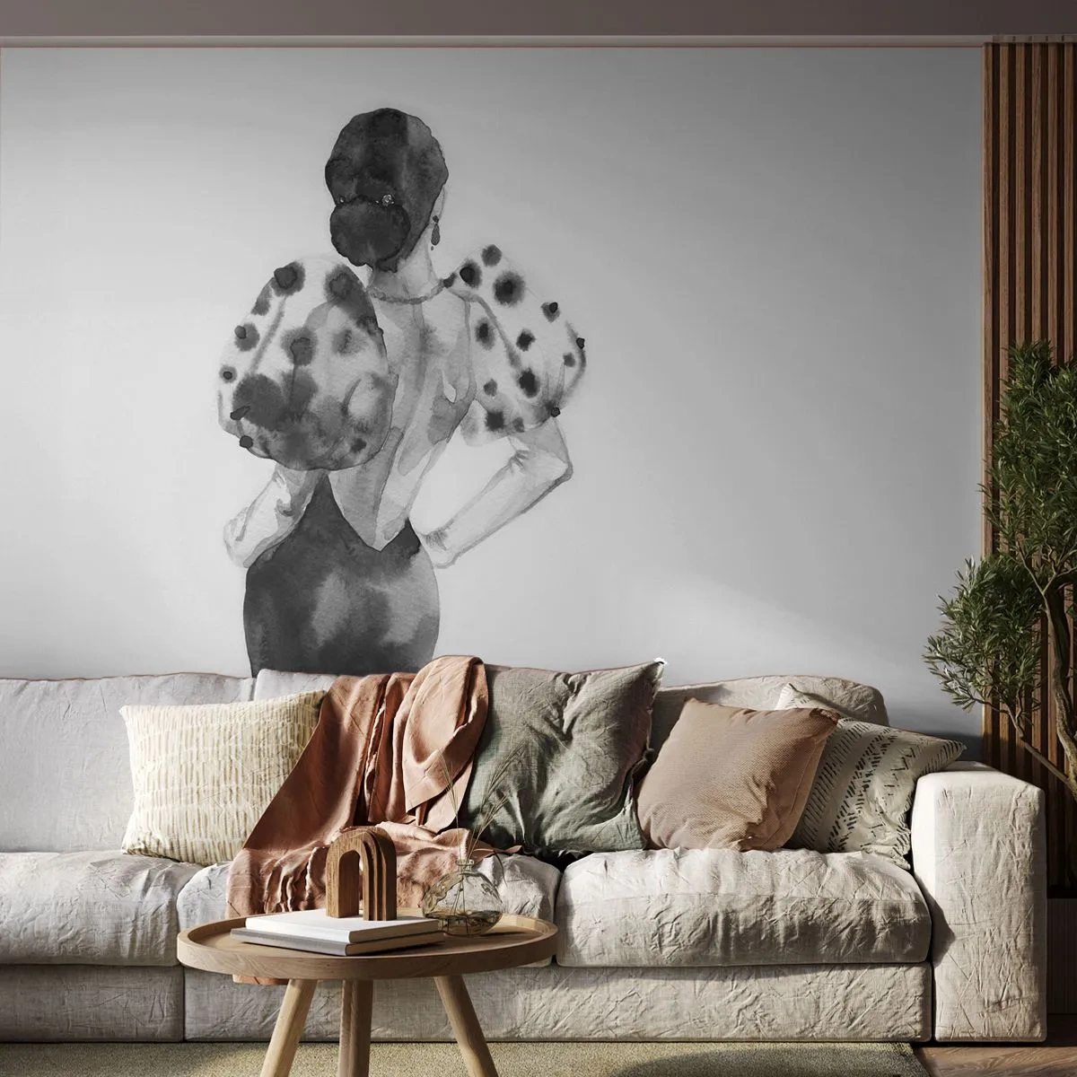 Fototapeta Premium Sand - Kobieta w eleganckiej sukni w stylu minimalistycznym - 100x70cm - Przeszła tuż obok - Nowoczesna dekoracja ścienna do salonu, kuchni i sypialni ARTTOR