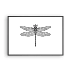 Plakat w czarnej ramie - Czarno-biały rysunek ważki na białym tle w minimalistycznym stylu - 100x70cm - Precyzja natury - Nowoczesna dekoracja ścienna do salonu i sypialni ARTTOR