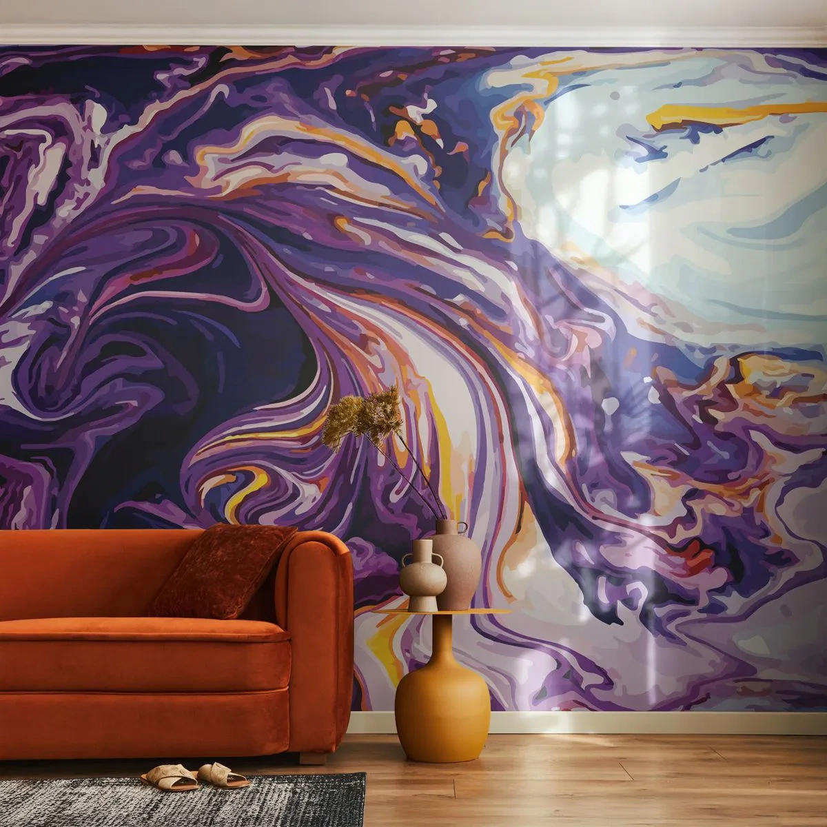 Fototapeta Standard Eco - Zagięcie przetrzeni we fiolecie - Abstrakcja, Sztuka, Nowoczesny Wzór - 400x280 cm