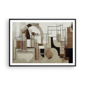 Plakat w czarnej ramie - Architektoniczna abstrakcja w beżach i brązach - 100x70cm - Pejzaż miejski 2.0 - Nowoczesna dekoracja ścienna do salonu i sypialni ARTTOR