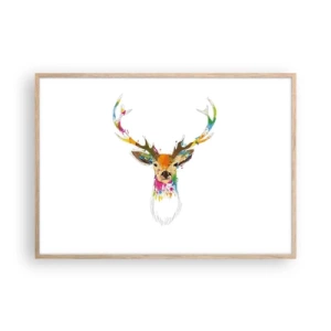 Plakat w ramie jasny dąb - Łagodny jelonek skąpany w kolorze - 100x70 cm