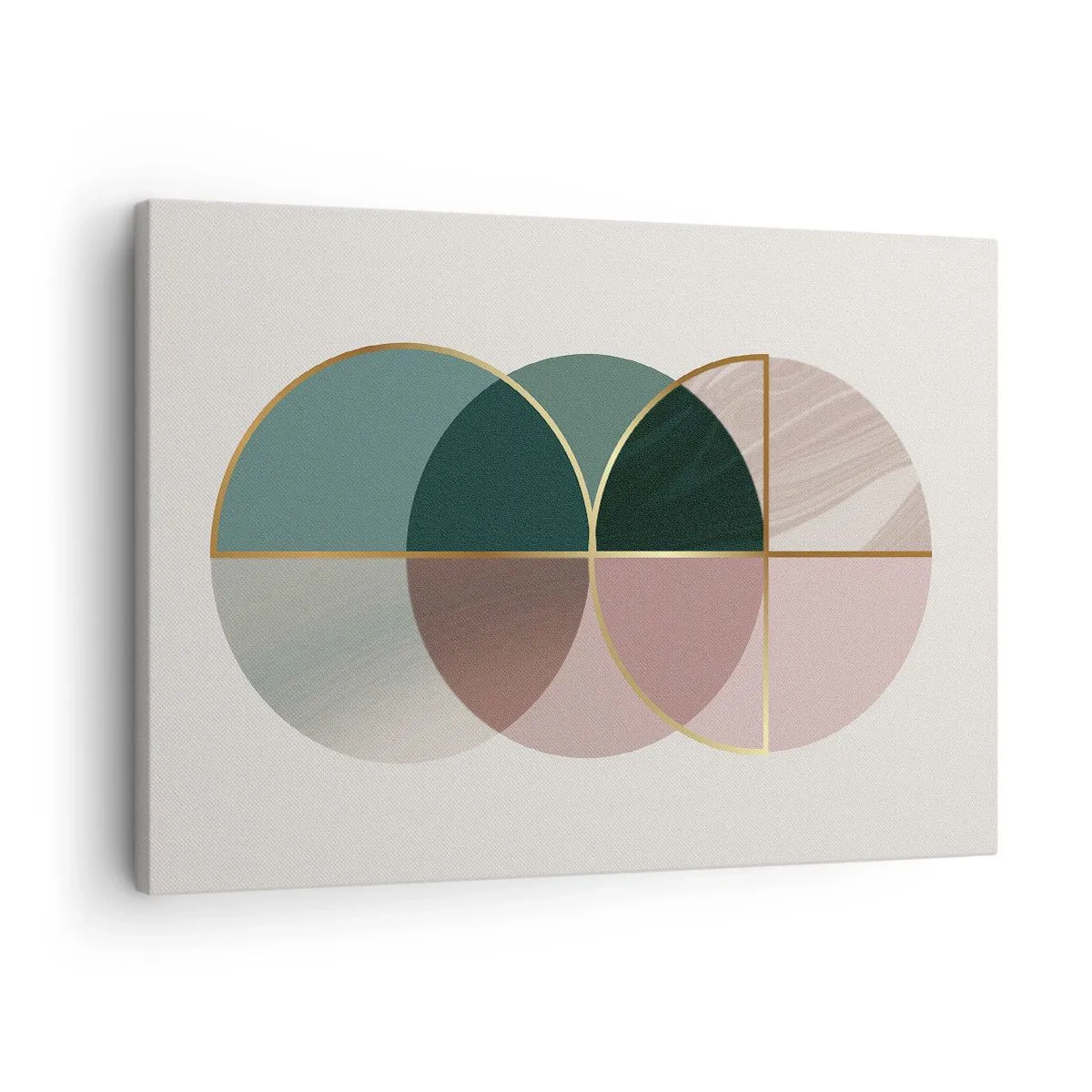 Obraz na płótnie - Abstrakcyjna kompozycja geometrycznych kształtów i złotych linii - 70x50cm - Koło za kołem… - Nowoczesna dekoracja ścienna do salonu i sypialni ARTTOR