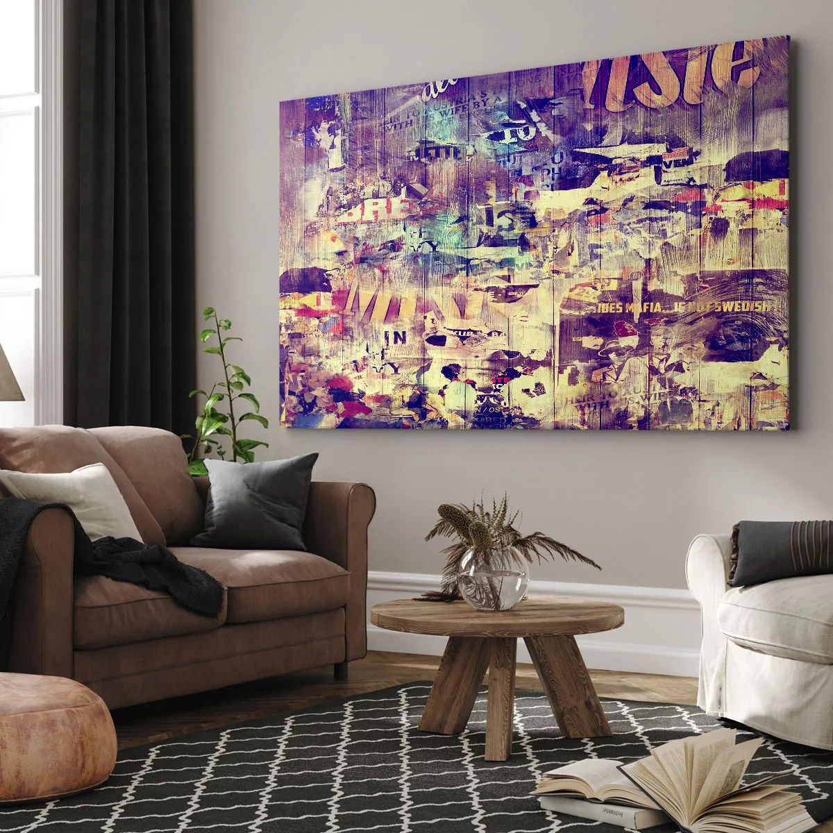 Obraz na płótnie - Kolorowy abstrakcyjny kolaż z tekstami i grafikami - 120x80cm - I tyle zostanie - Nowoczesna dekoracja ścienna do salonu, kuchni i sypialni ARTTOR