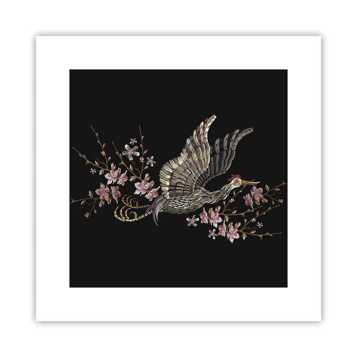 Plakat - Egzotyczny, haftowany ptak - 30x30 cm