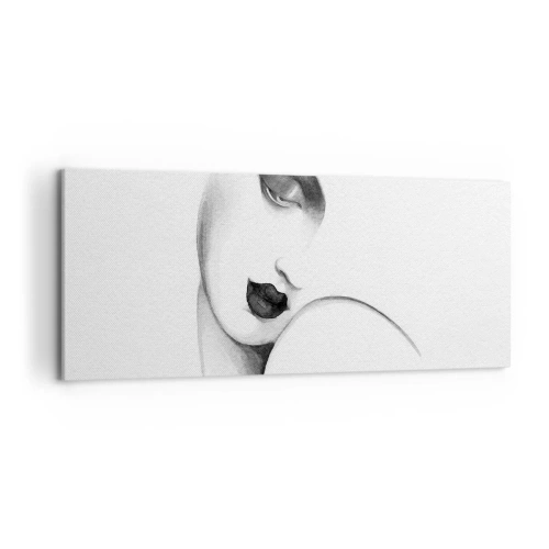 Obraz na płótnie - Subtelny portret kobiety w monochromatycznym stylu - 120x50cm - W stylu Łempickiej - Nowoczesna dekoracja ścienna do salonu i sypialni ARTTOR