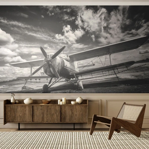 Fototapeta Standard Eco - Nie mogę się doczekać! - Samolot, Lotnictwo, Czarno-Biały - 400x280 cm