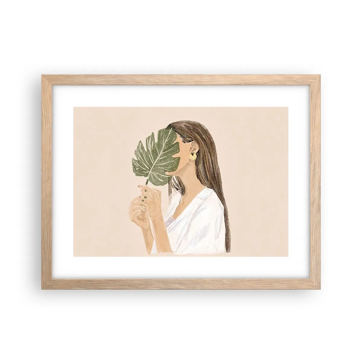 Plakat w ramie jasny dąb - Tajemniczy portret z wachlarzem - 40x30 cm