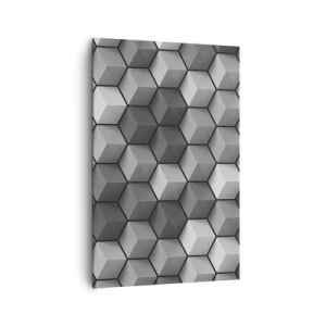 Obraz na płótnie - Geometryczna kompozycja kostek w odcieniach szarości i czerni - 80x120cm - Kubistyczna układanka - Nowoczesna dekoracja ścienna do salonu i sypialni ARTTOR