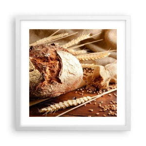 Plakat w białej ramie - Apetyczny, wonny, chrupiący - 40x40 cm