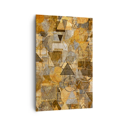 Obraz na płótnie - Abstrakcyjne geometryczne wzory w odcieniach złota - 80x120cm - Świat ujęty w formę - Nowoczesna dekoracja ścienna do salonu i sypialni ARTTOR