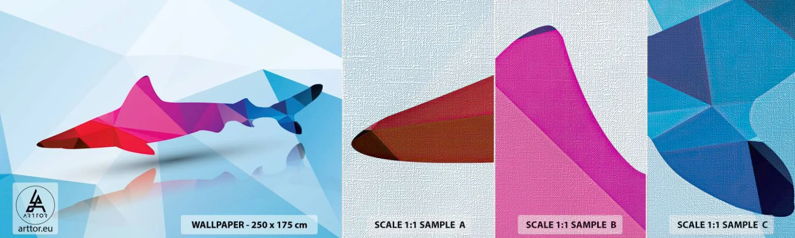 Fototapeta Próbka Premium Canvas - Rekin w krystalicznej przestrzeni - Zwierzęta, Rekin, Figura Geometryczna - 100x30 cm