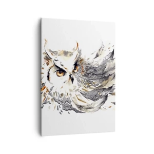 Obraz na płótnie - Sowa w locie z dynamicznymi piórami w artystycznej kompozycji - 50x70cm - Przybyła ze świata magii - Nowoczesna dekoracja ścienna do salonu, kuchni i sypialni ARTTOR