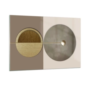 Obraz na szkle - Złote koła i linia w harmonijnej kompozycji - 120x80cm - Doskonała równowaga - Nowoczesna dekoracja ścienna do salonu, kuchni i sypialni ARTTOR