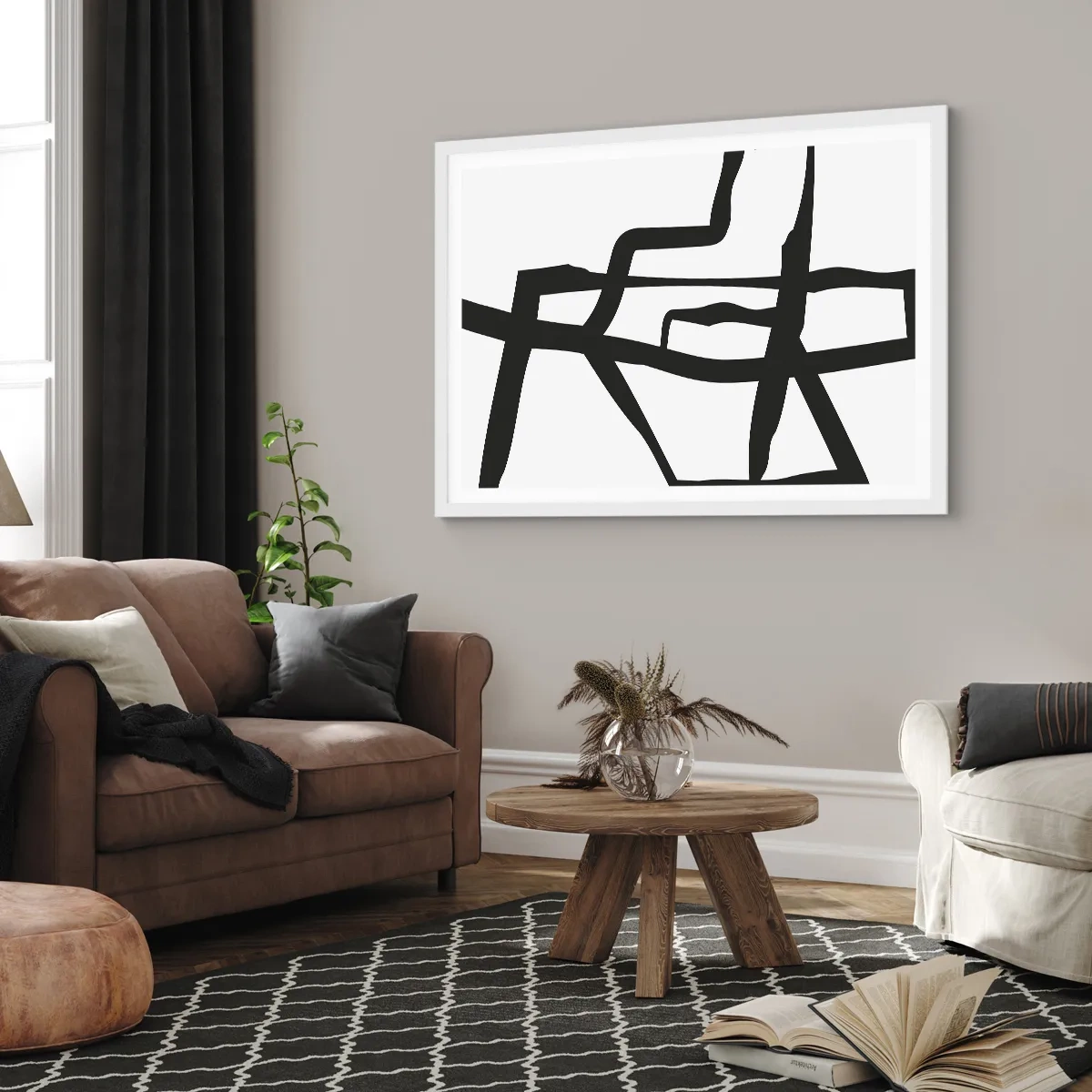 Plakat w białej ramie - Czarno-biała konstrukcja - 91x61 cm