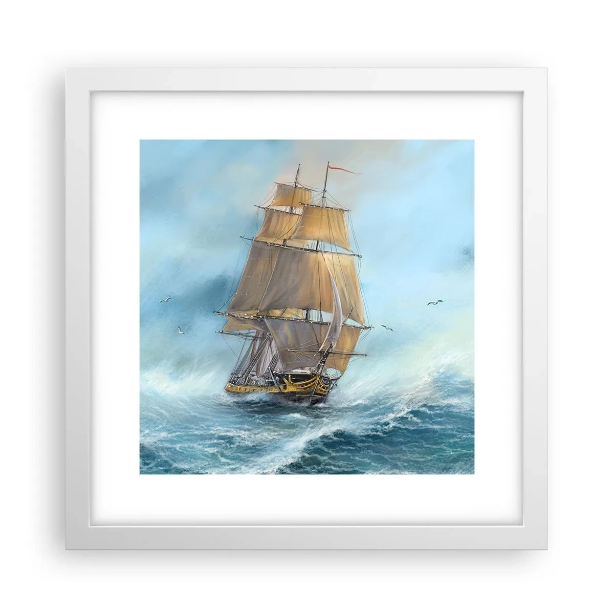 Plakat w białej ramie - Mknący po falach - 30x30 cm