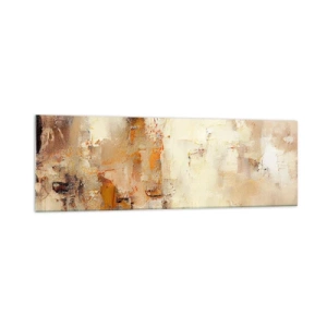 Obraz na szkle - Abstrakcyjna kompozycja w ciepłych odcieniach żółci i brązu - 160x50cm - Dusza bursztynu - Nowoczesna dekoracja ścienna do salonu i sypialni ARTTOR