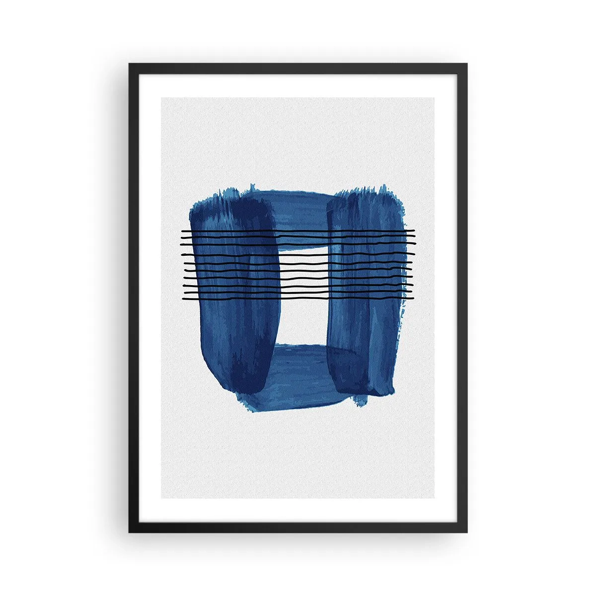 Plakat w czarnej ramie - Abstrakcyjna kompozycja w odcieniach niebieskiego - 50x70cm - Niebiesko-czarna kompozycja - Nowoczesna dekoracja ścienna do salonu i sypialni ARTTOR