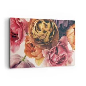 Obraz na płótnie - Bukiet różnorodnych kwiatów w intensywnych barwach - 120x80cm - Święto życia - Nowoczesna dekoracja ścienna do salonu, kuchni i sypialni ARTTOR