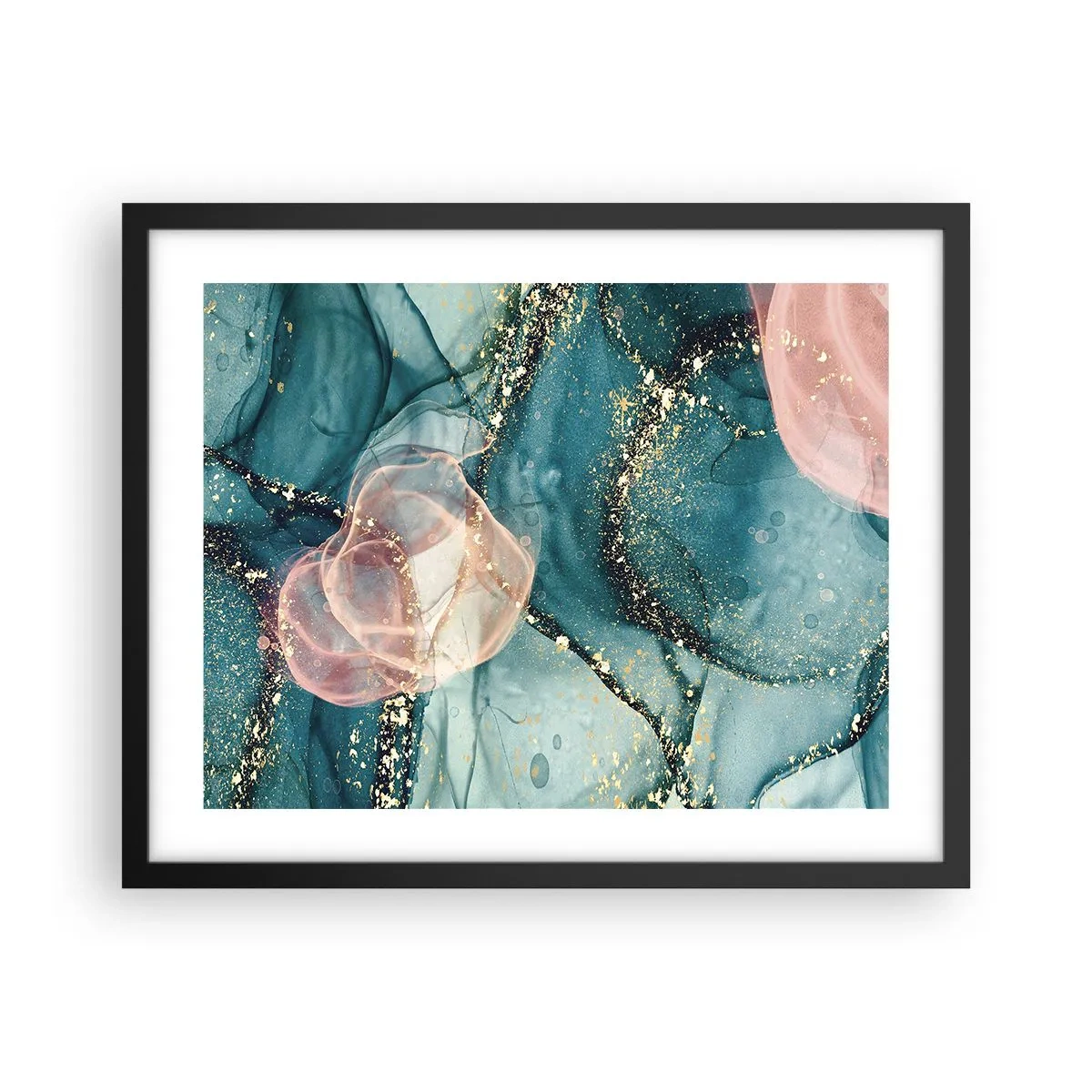 Plakat w czarnej ramie - Jedwabny błękit, tiulowy róż - 50x40 cm