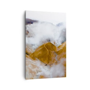 Obraz na płótnie - Górski krajobraz z parą wodną w surowym klimacie - 80x120cm - Surowa uroda Islandii - Nowoczesna dekoracja ścienna do salonu i sypialni ARTTOR