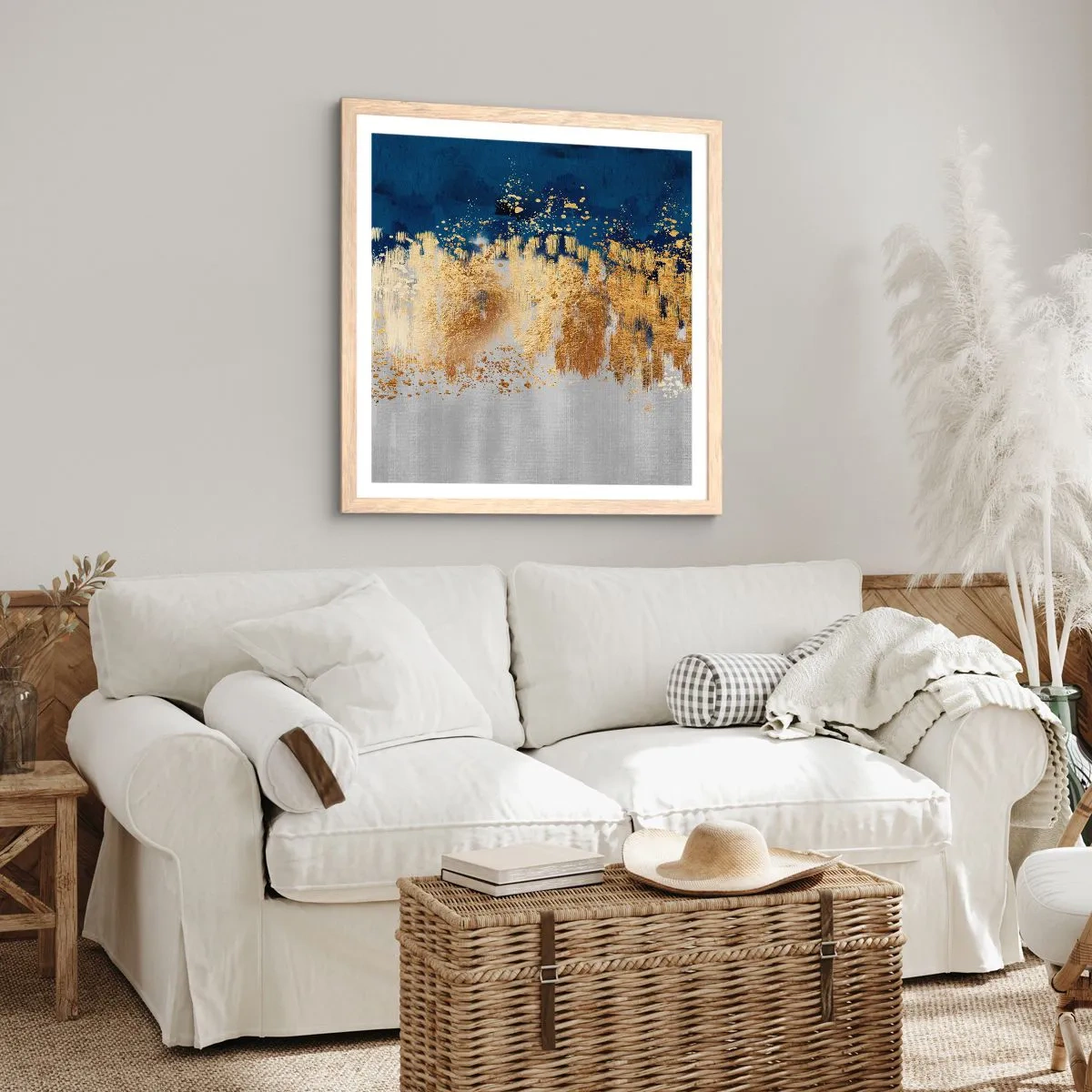 Plakat w ramie jasny dąb - Nowoczesna kompozycja z błyskiem - 50x50 cm