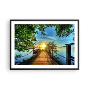 Plakat w czarnej ramie - Pomost nad jeziorem w promieniach zachodu słońca - 70x50cm - Zachód nad wodą - Nowoczesna dekoracja ścienna do salonu i sypialni ARTTOR