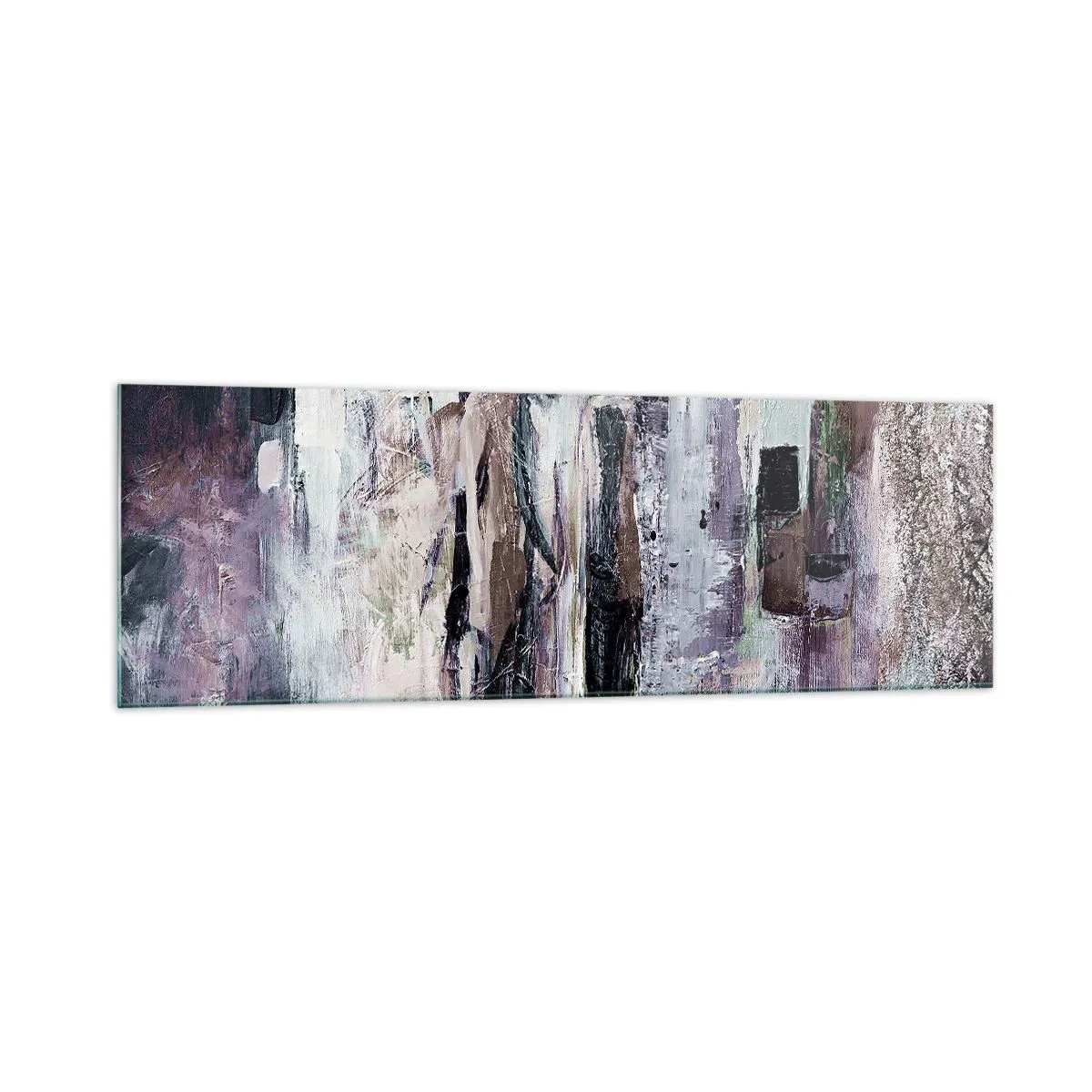 Obraz na szkle - Abstrakcyjna kompozycja z trzema postaciami w pastelowych barwach - 160x50cm - Tajemnicza trójka - Nowoczesna dekoracja ścienna do salonu i sypialni ARTTOR