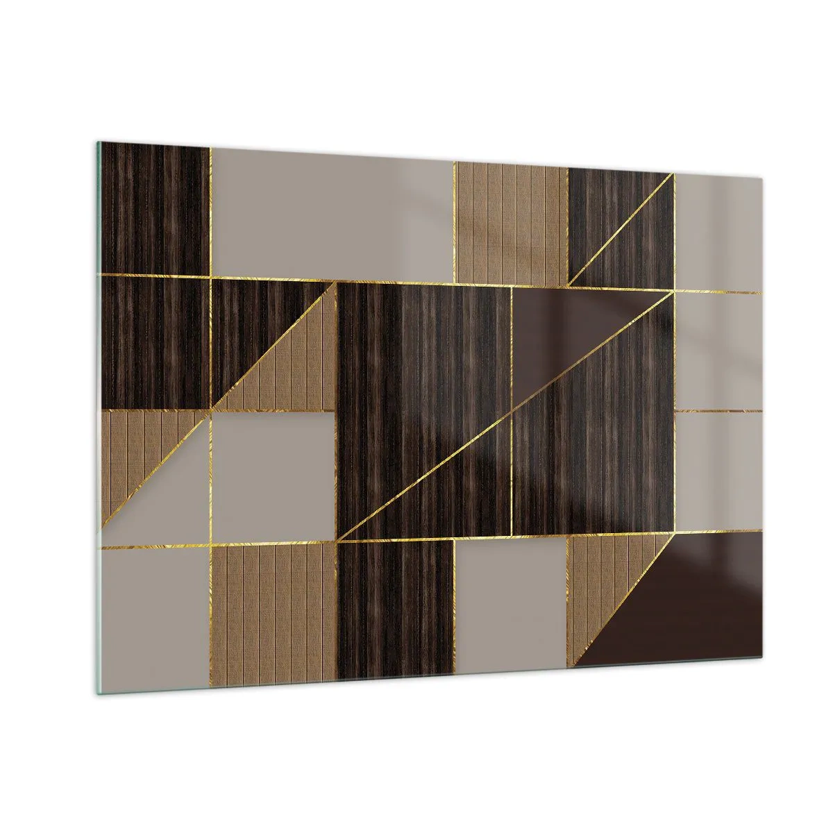 Obraz na szkle - Abstrakcyjna mozaika z brązowymi i złotymi elementami - 100x70cm - Mozaika brązów i złota - Nowoczesna dekoracja ścienna do salonu, kuchni i sypialni ARTTOR