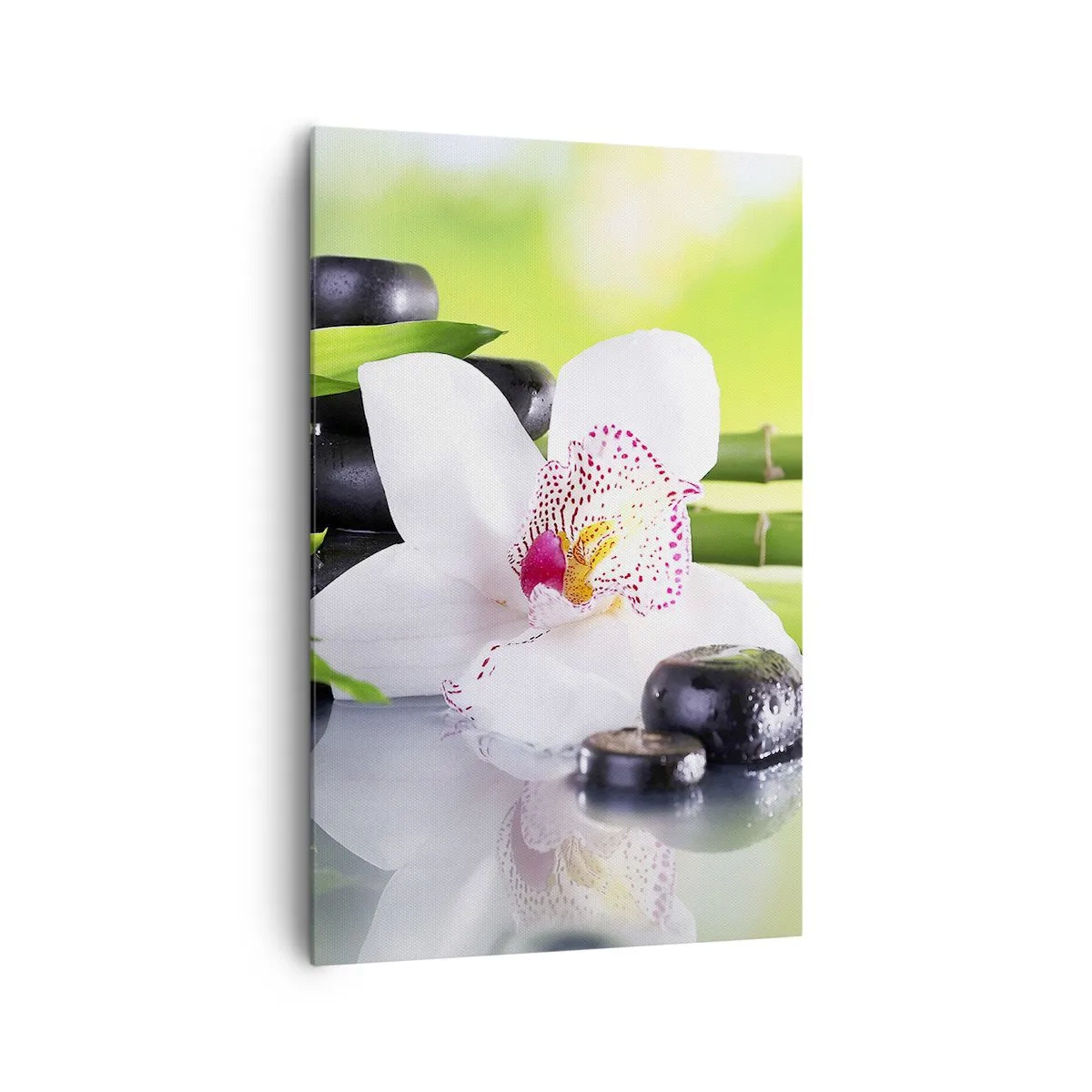 Obraz na płótnie - Orchidea, kamienie i bambus w harmonijnej kompozycji spa - 80x120cm - Chłodna świeżość - Nowoczesna dekoracja ścienna do salonu i sypialni ARTTOR