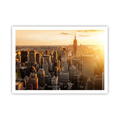 Plakat - Panorama Nowego Jorku o zachodzie słońca z widokiem na Empire State Building - 100x70cm - Rosnąc w słońcu - Nowoczesna dekoracja ścienna do salonu i sypialni ARTTOR