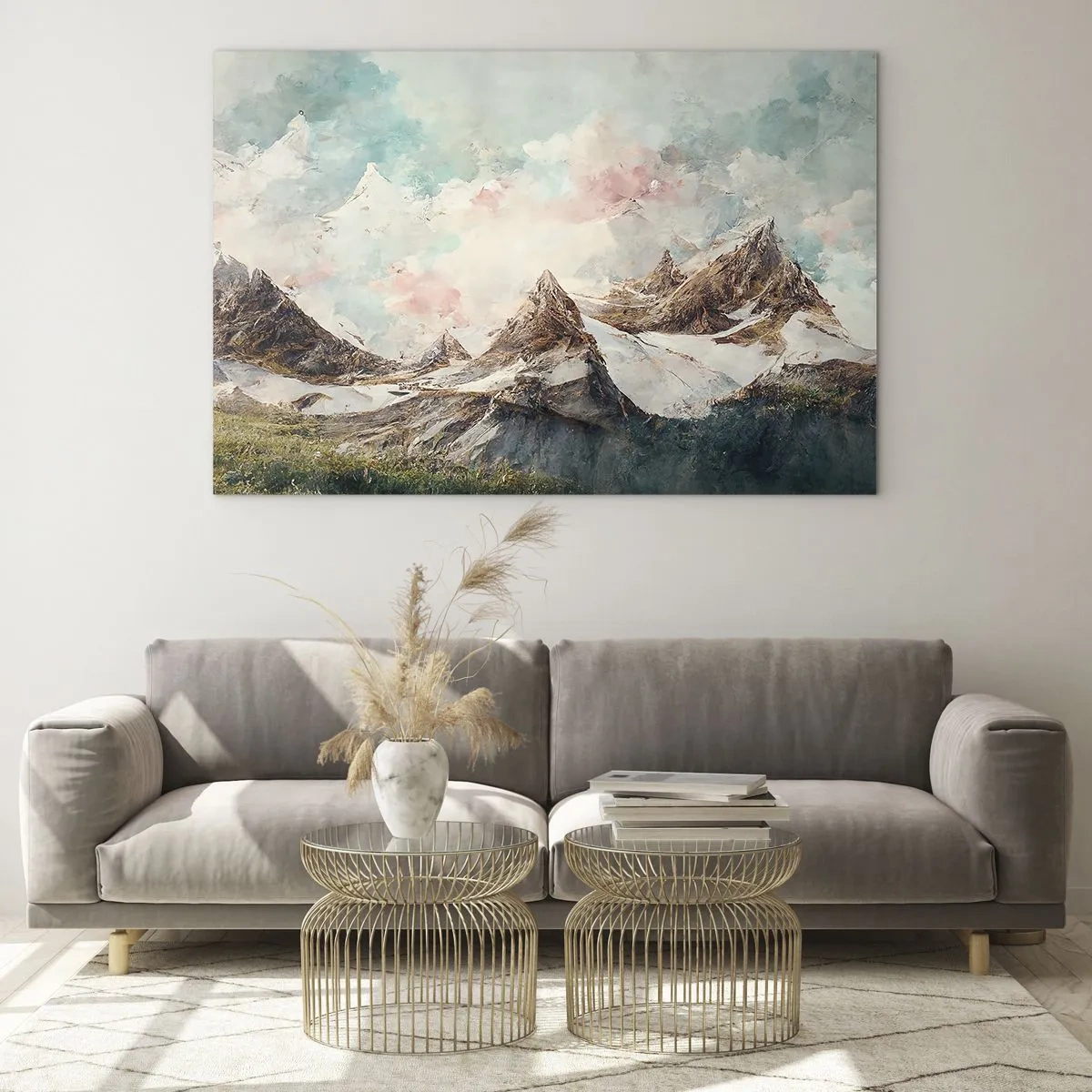Obraz na szkle - Malownicze górskie szczyty z pastelowym niebem - 70x50cm - Skalne ostrza - Nowoczesna dekoracja ścienna do salonu i sypialni ARTTOR